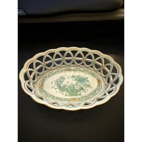 Herend Hungary Poisson Open Weave Bowl Reticulated Basket 7403 8.5" x 6" x 2.25" - Picture 2 of 16